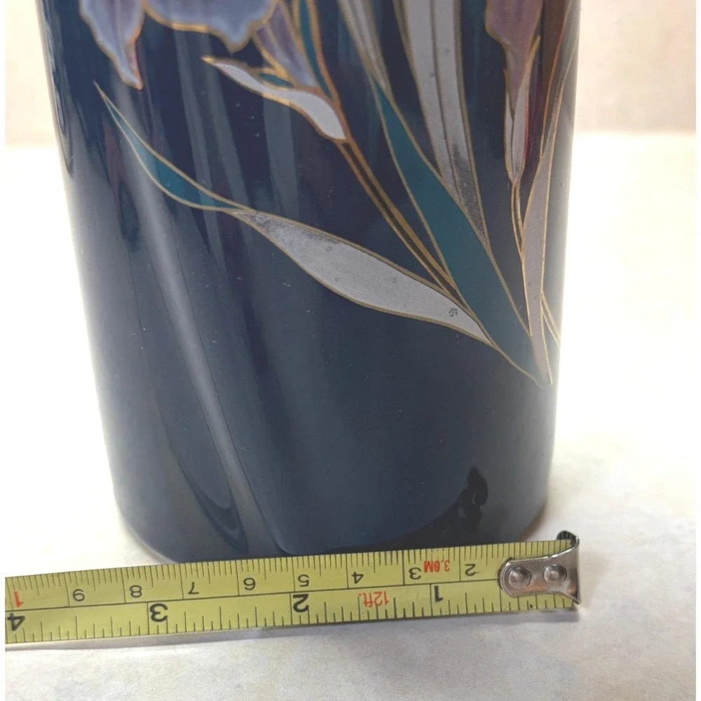 Vintage Japanese Cobalt Blue‎ Floral Iris Porcelain Vase Gold Gilt Mid Century